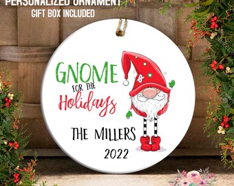 Personalized Gnome Ornament, Christmas Ornament, Gnome Christmas Decor, Custom Ornament, Holiday Garden Gnome Decor Home for Holidays OPH116