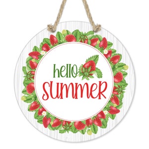 Strawberry Sign, Hello Summer Sign, 7" Round Strawberry Wall Sign, Farmhouse Sign, Strawberry Trivet, Tiered Tray Sign J-HEL003