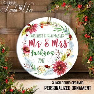 Our First Christmas as Mr and Mrs, Personalized Christmas Ornament Wedding Ornament, Mr and Mrs Gift, Wedding Gift, Newlywed Gift OCH120