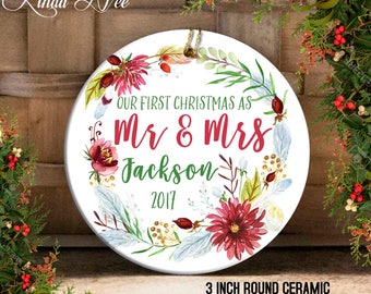 Our First Christmas as Mr and Mrs, Personalized Christmas Ornament Wedding Ornament, Mr and Mrs Gift, Wedding Gift, Newlywed Gift OCH120