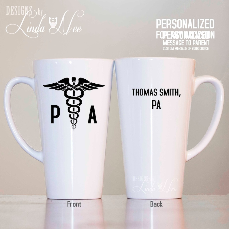 Physician Assistant Latte Mug, Personalized Physician Assistant, Gifts for PA, PA-C Gift, Physician Assistant Gift, PA Symbol, Coffee MSA206 image 1