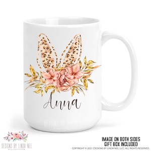 Easter Mug, Custom Name Mug, Personalized Easter Mug, Easter Gift Idea, Easter Coffee Mug, Easter Basket Gift Idea, Leopard Bunny Mug