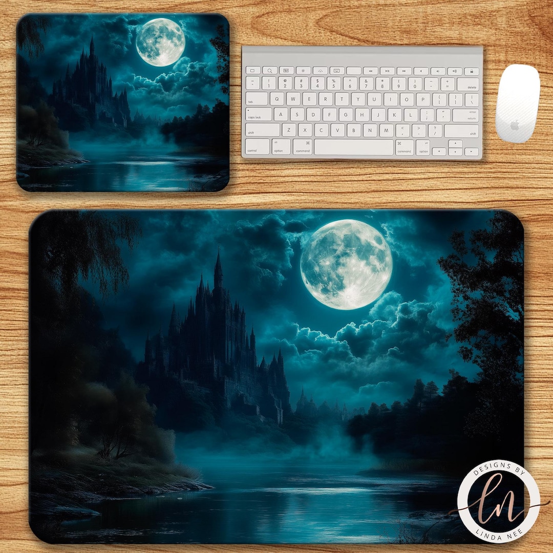 Gothic Castle Moonlit Night Desk Pad, Horror Mousepad, Dark Fantasy ...