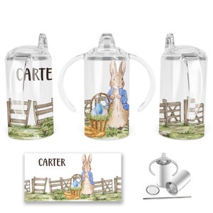 Personalized Peter Rabbit Sippy Cup, Easter Basket Stuffers, Easter Gift Kids, Beatrix Potter, Peter Cottontail Boys First Birthday B-EAS002