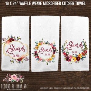 Personalized Kitchen Towel Custom Wedding Gift Housewarming Gift Dish Towel Bridal Shower Gift Anniversary Gift Monogrammed Towels KTP11