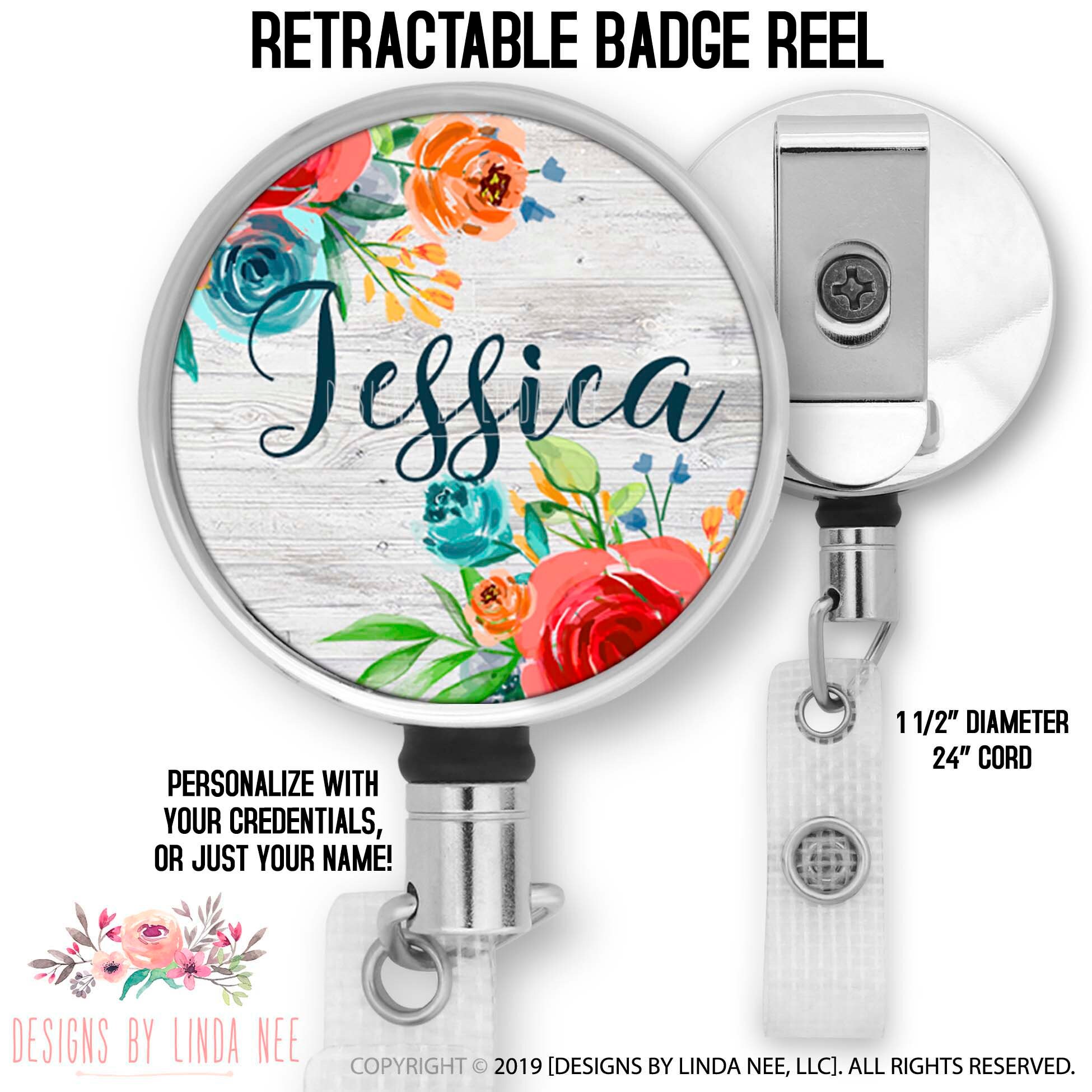  Custom Badge Reel, Floral Retractable ID Badge Pull