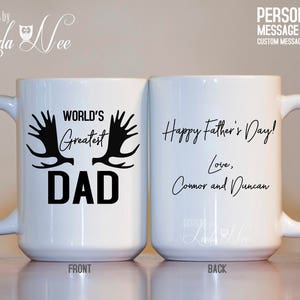 Personalized World&#39;s Greatest Dad Father&#39;s Day Mug, Gift for Dad, Father&#39;s Day Gift, Moose Antlers, Boho Mug, Hunter Dad, Hunting Dad MPH147