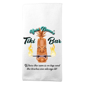 Personalized Tiki Bar Towels, Totem Pole, Hawaiian Backyard Tiki Bar Accessories, Party Decor, Tropical Drinks, Torch, Tiki Theme P-SUM016