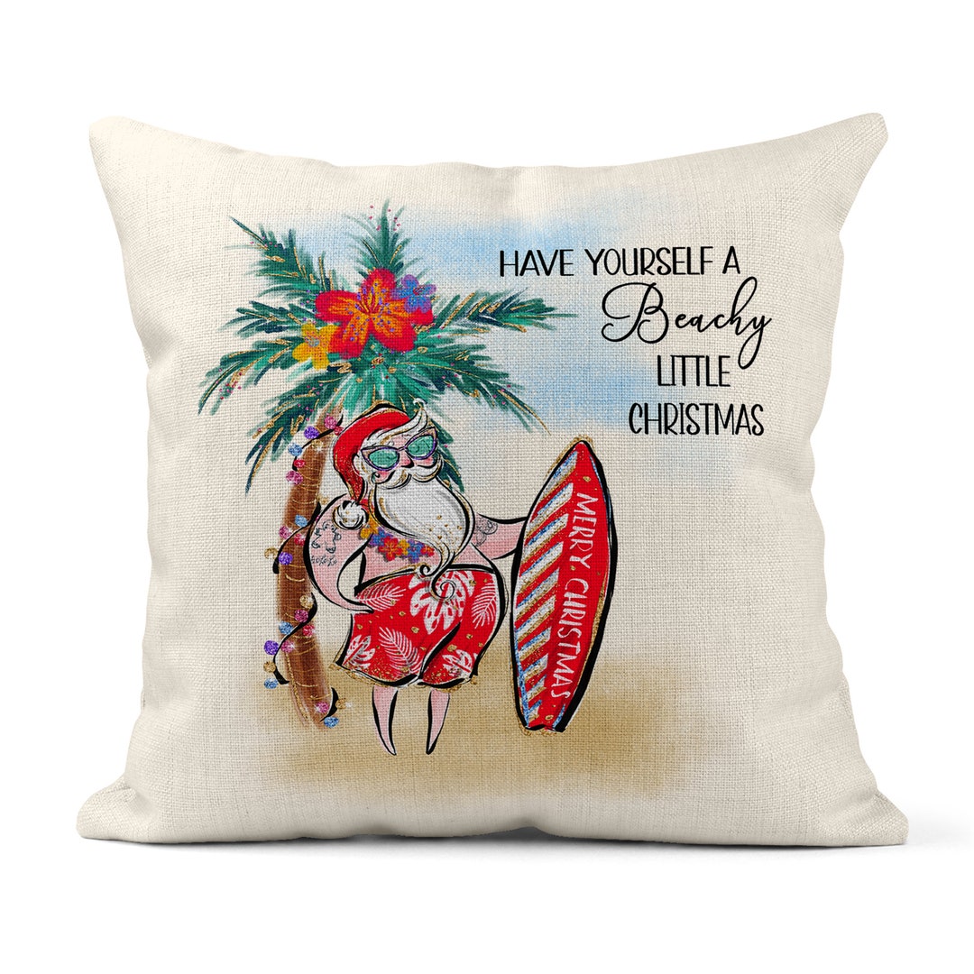 Tropical Santa Christmas Pillow Cover, Christmas Pillow Cover, Tropical
