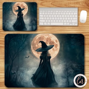 Gothic Hexe Mousepad, Academia Dark Academia Kunst, Fantasy Vollmond Halloween Wand Dekoration, Hexerei Kunst, Okkultes viktorianisches Büro Accessoire 6-HAL006