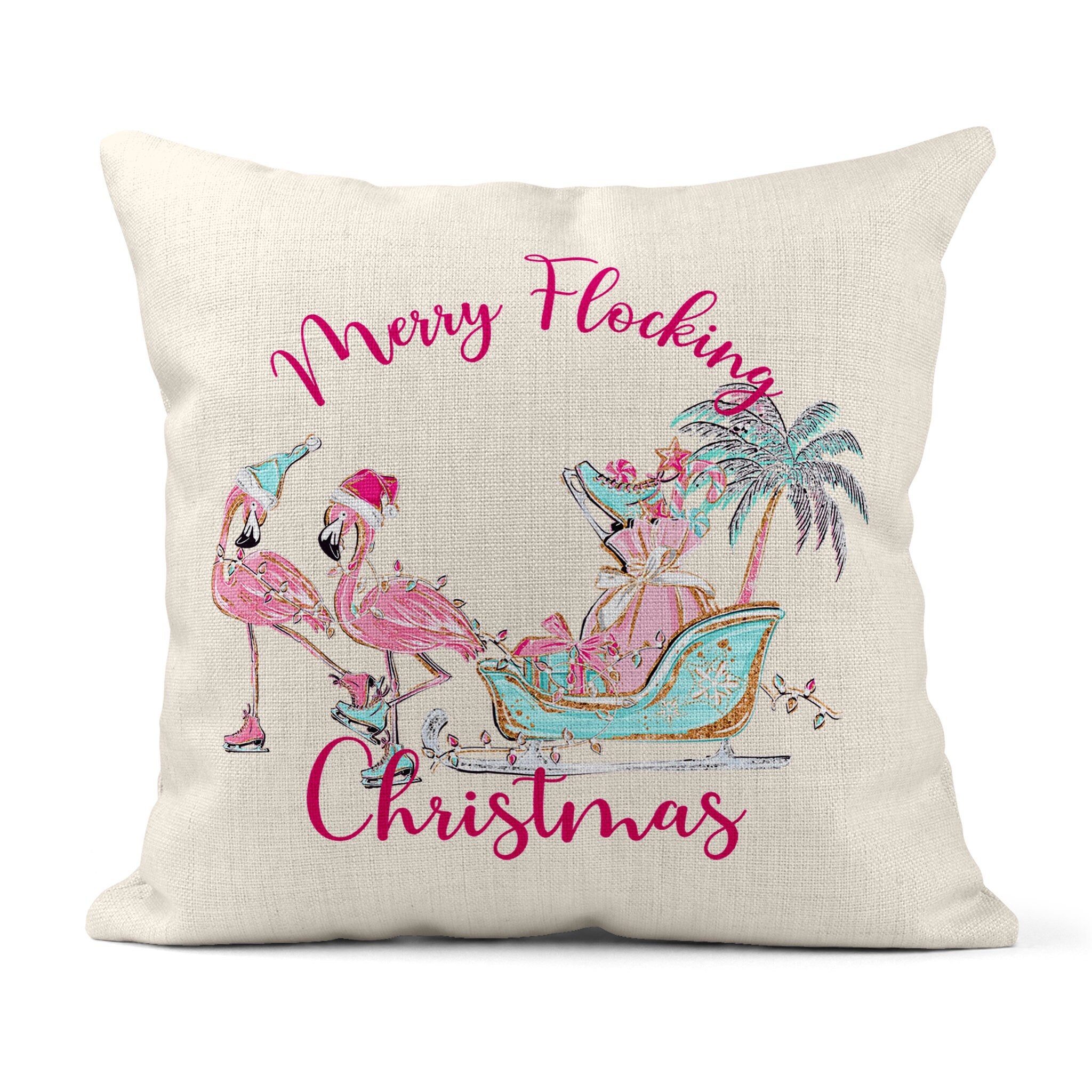 flamingo christmas pillow
