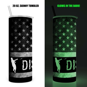 Glow in the Dark Disc Golf Tumbler, American Flag Night Golf, , Gift for Disc Golfer, Disc Golf Cup, Gift for Him, Frisbee Golf E-AAA001