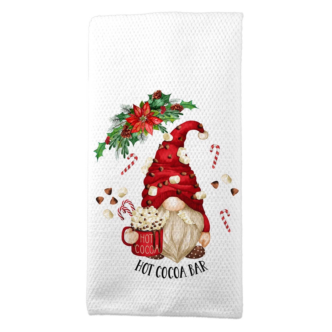 Christmas Gnome Kitchen Towels, Hot Cocoa Bar Kitchen Towel, Hot