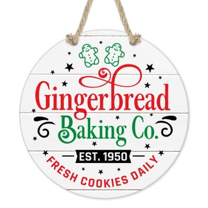 Christmas Sign, Gingerbread Kitchen Wall Sign, Happy Holidays Sign, Porch Decor, Winter Decor, Gingerbread Baking co., Door Hanger X-XMS066