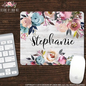 Custom Mousepad Floral Mousepad Monogram Mouse Pad Office Decor Personalized Decor for Women Desk Accessories Pink Floral Mousepad SMO13