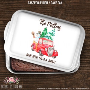 Personalized Family Christmas Casserole Dish Red Truck Decor Custom Holiday Christmas Baking Dish Gift for Family Custom Family Decor HCD13