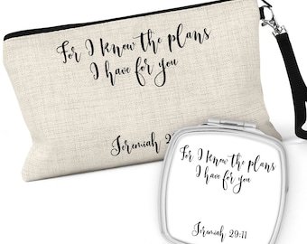 Jeremiah 29:11 Cosmetic Bag, Christian Cosmetic Bag, For I know the plans I have for you Makeup Case, Pencil Case, Compact Mirror C-SCR023