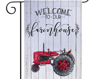 Red Tractor Flag Farmhouse Flag, Vintage Tractor Garden Flag Decoration, Country Home Decor, Farm and Barn Decor, Christmas Flags Z-SPH008