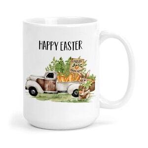 Happy Easter Mug, Vintage Truck with Carrots, Easter Gift, Coffee Mug, Cute Bunny Camp Mug, Easter Gift Adult Easter Basket Spring X-EAS029