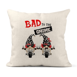 Almohada de gnomo motero - Funda de almohada de gnomo Harley de 18 x 18 pulgadas - Chica motera y chico motero, decoración de motocicletas, linda pareja de gnomos, almohada decorativa 7-SUM001