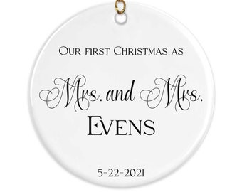 Our First Christmas MARRIED Ornament, Mrs and Mrs Christmas Ornament, 2021 Personalized Ornament, Couples Wedding Gift X-XMS044