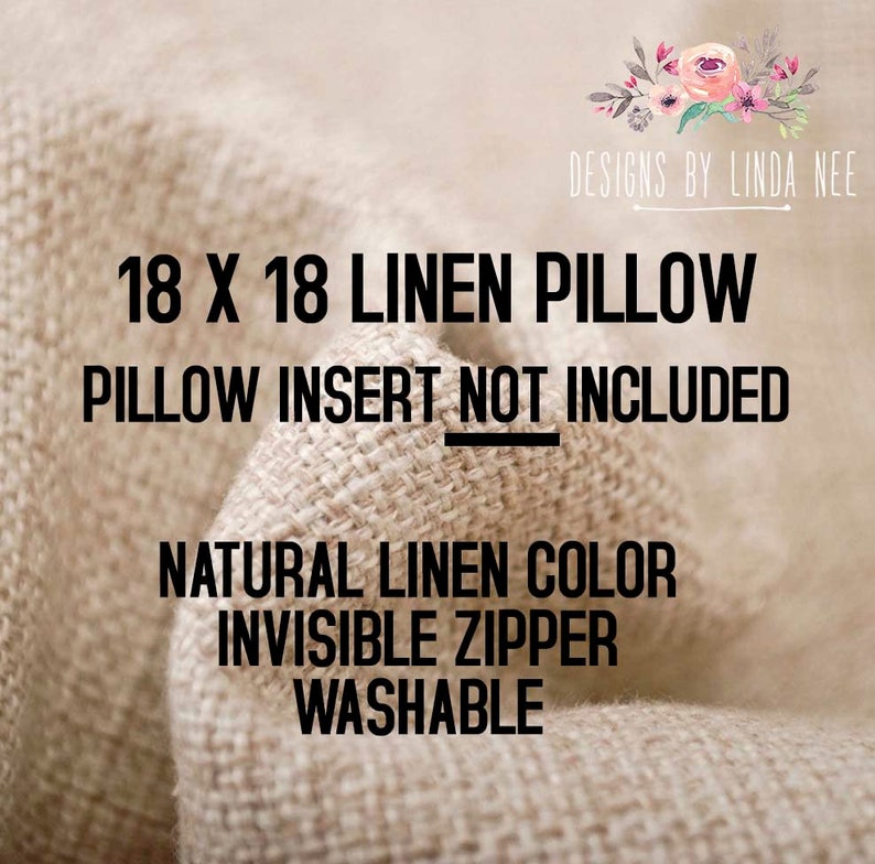 Puede incluir: Una funda de almohada de lino natural de color beige. La funda de almohada mide 45,7 cm por 45,7 cm y tiene una cremallera invisible. El texto "18 X 18 LINEN PILLOW PILLOW INSERT NOT INCLUDED NATURAL LINEN COLOR INVISIBLE ZIPPER WASHABLE" est&aacute; impreso en la funda de almohada.
