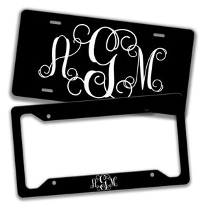 Black Monogram License Plate Personalized Black Plate and Frame Car Accessories Custom Tag Seatbelt Cover Coasters Keychain Set Z-ALP033