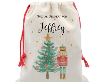 Nutcracker Santa Sack, Personalized Christmas Gift Bag (Linen, 20x26")