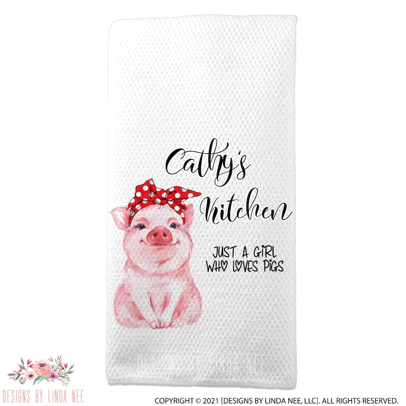 Personalized Pig Dish Towel, Oven Mitt and Pot Holder with Just a Girl Who Loves Pigs Quote J-WEL001 Kitchen Towel