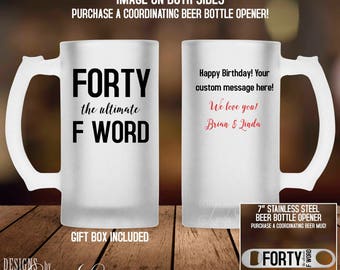 Funny 40th Birthday Beer Mug, FORTY 40th Birthday Party Beer Lover Gift, 40th Birthday Ideas, Man Cave, Beer Lover, Beer Gifts, Mug  MSA222