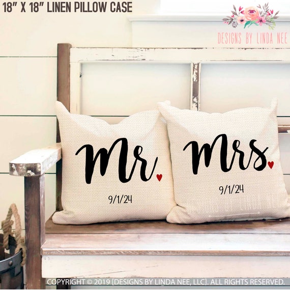 Mr and Mrs 18x18 Linen Pillow Set - Pillow Decor
