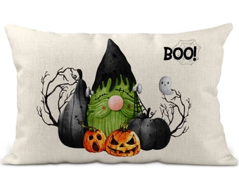 Halloween Pillow Cover, Frankenstein Gnome 12x20 Decor, Boo Fall Pillow, Pumpkin Pillow, Living Room Decor, Spooky Pillow, Lumbar X-HAL027