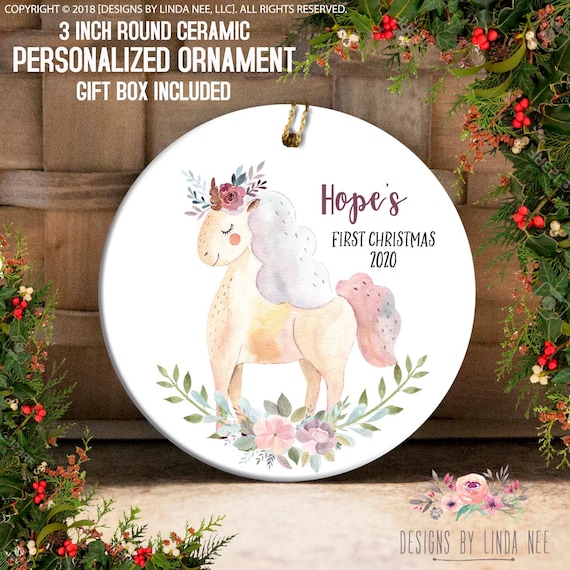 baby's first christmas unicorn ornament