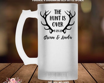 The Hunt is Over Personalized Wedding Beer Mug Custom Beer Mugs Wedding Gift Beer Glass Bridal Shower Gift Personalized Wedding Gift MPH338