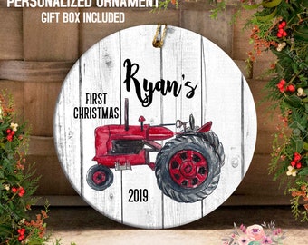 Baby Boy's First Christmas Ornament Baby Boy Tractor Ornament Baby's 1st Ornament Farmhouse Ornament Personalized Ornament for Boy OCH188