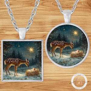 Nativity Necklace, Baby Jesus, Manger, Holy Night, Holy Family, Religious Pendant, Christmas Jewelry Gifts, Christian Keychain Art 6-XMS103