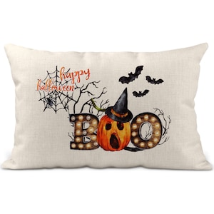 Lendenkissen Halloween, Boo Kürbis 12x20, Herbst Dekor, Herbstkissen, Kürbiskissen Dekor Wohnzimmer Dekor, gruseliges Kissen X-HAL006