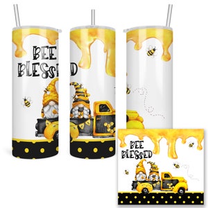 Bee Blessed Tumbler, Vintage Truck with Gnomes, Christian Bee Tumbler, Honeybee Gift, Beekeeper, Gnome Tumbler, Bee Blessed Gift X-SUM010