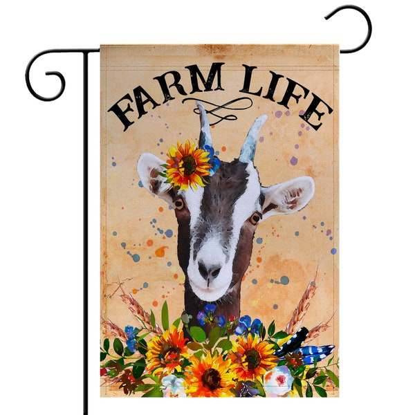 Farm Life Garden Flag, Cute Goat Decor, Goat Flag Farm Flag, Stable Flag, Barn Flag Yard Flag Goat Lover Livestock Sunflower Art Z-PIS114