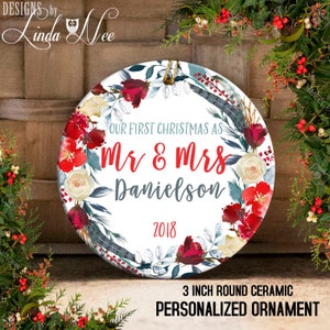 Il nostro primo Natale come Mr e Mrs Ornament, Mr e Mrs Ornament, Just Married Ornament, regalo di nozze personalizzato, Boho, regalo personalizzato OCH132