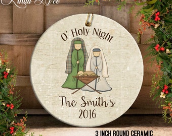 Personalized Christian Nativity Christmas Ornament, O' Holy Night, Christian Nativity Ceramic Ornament, Mary Joseph Jesus Religious OCH11