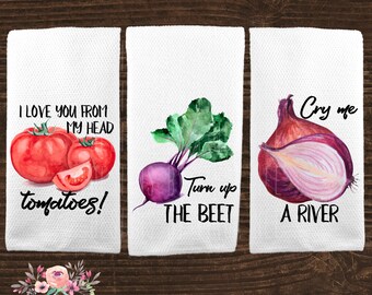 Lustige Küche Handtücher Gemüse Dekor Housewarminggeschenk Geschirr Handtücher Handtuch Geschirr Tuch Kochen Versorgung Geschenk für Chef Hostess Geschenk KTP18