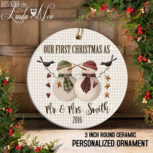 Our First Christmas as Mr & Mrs Christmas Ornament, Mr and Mrs Snowman Ornament, Personalized Wedding Gift Bridal Shower, Newleyweds OCH32