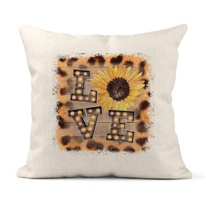 LOVE Pillow Cover, 18x18 Leopard Sunflower Decor, Autumn Sunflower, Fall Pillow, Pillow Decor Living Room Decor, Farmhouse Pillow X-FAL003