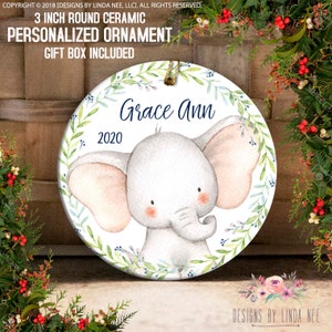 Elephant Christmas Ornament Elephant Personalized Ornament Custom Baby Shower Gift Baby Girl Christmas Ornament Boy Ornament Gift OCH240
