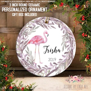 Personalized Flamingo Ornament Flamingo Gift Christmas Ornament Personalized Gift Custom Ornament Tropical Christmas Ornament OCH169