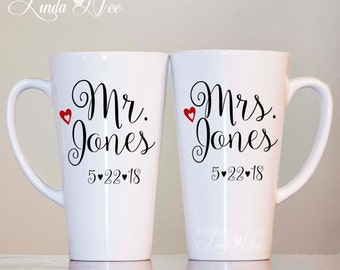 Mr. and Mrs. Mug, Personalized Wedding Gifts, Bridal Shower Gift, Wedding Anniversary, His and Hers Mug, Bride and Groom Gift, Couples MPH42