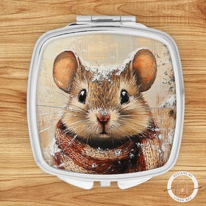Mouse Compact Mirror, Mouse Oil Painting, Rustic Nature Cottagecore Purse Mirror, Whimsical Mouse Hand Mirror, Gifts for Her 6-XMS099