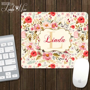 Monogram Mouse Pad, Personalized Mousepad, Custom Mouse Pad, Floral Mousepad, Mousepad, Monogrammed Mousepad, Desk Accessories, Flower AM4