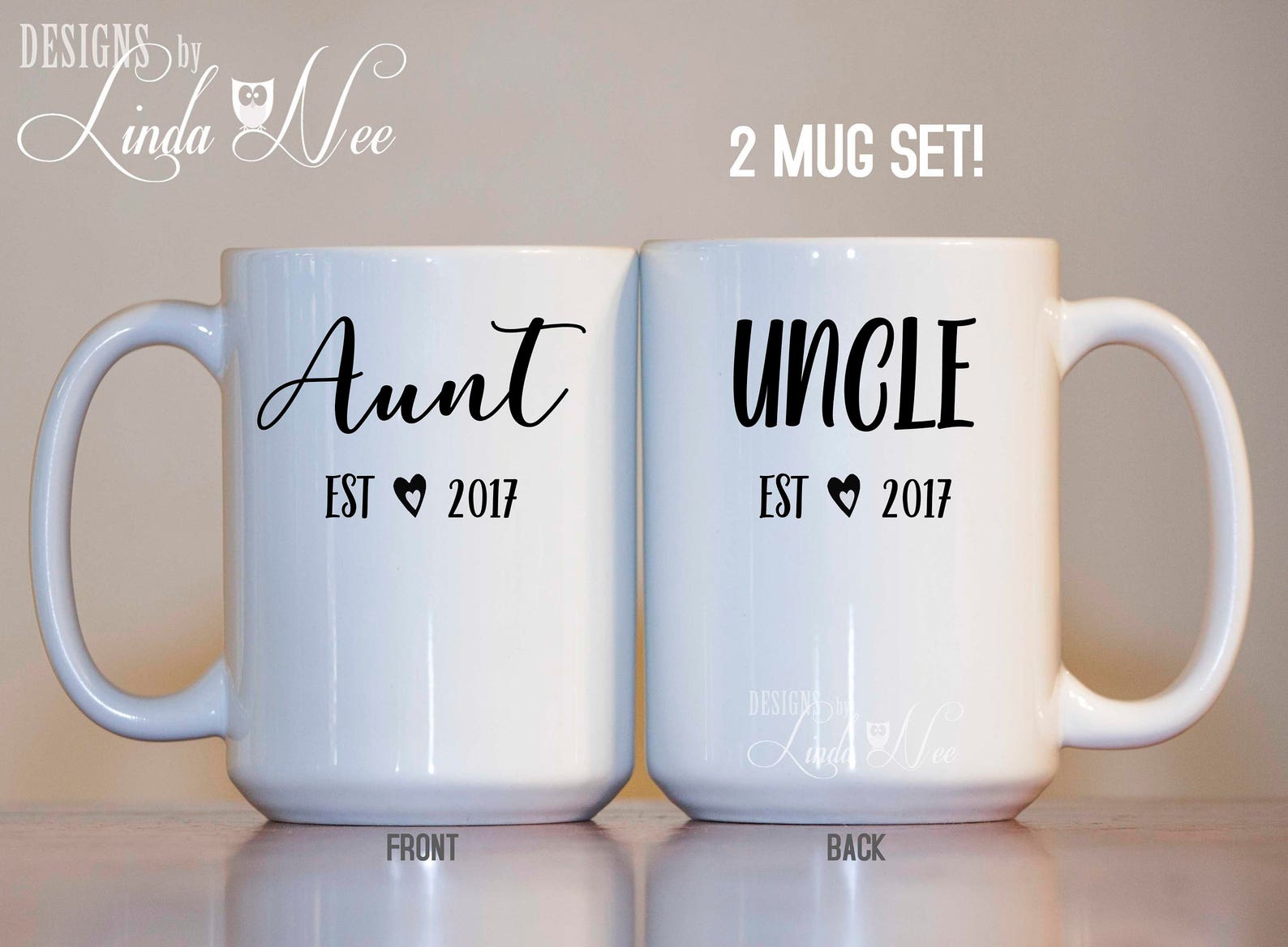 Aunt and Uncle Mug Set, Personalized Pair of Aunt and Uncle Established ...